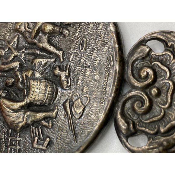 Vintage Hans Jensen Hand Pocket Mirror Tavern Scene Dark Silver Plated DENMARK - Picture 2 of 5